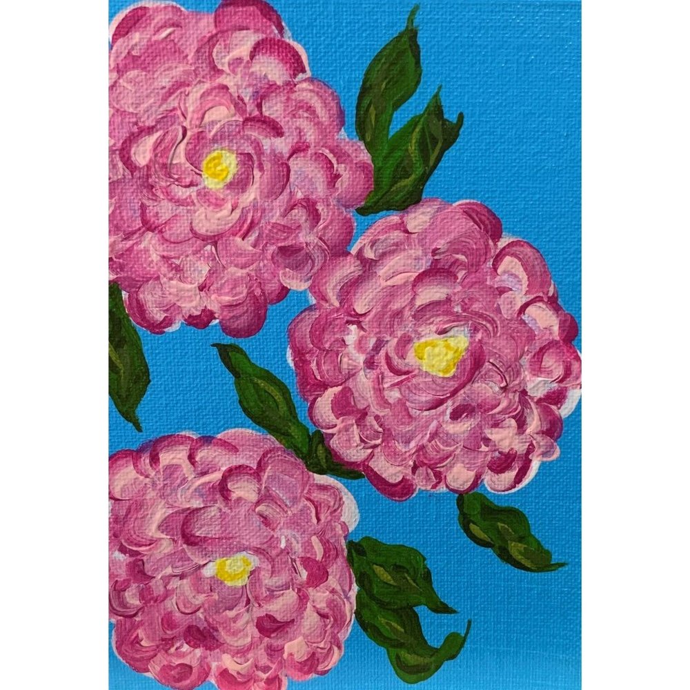 Magenta Flowers Painting, Wide Pedals, 5 x 7
